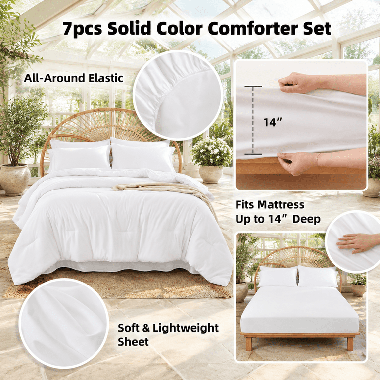 White Queenforter Set With Sheets - 7 Piece Bed In A Bag - Walmart.com