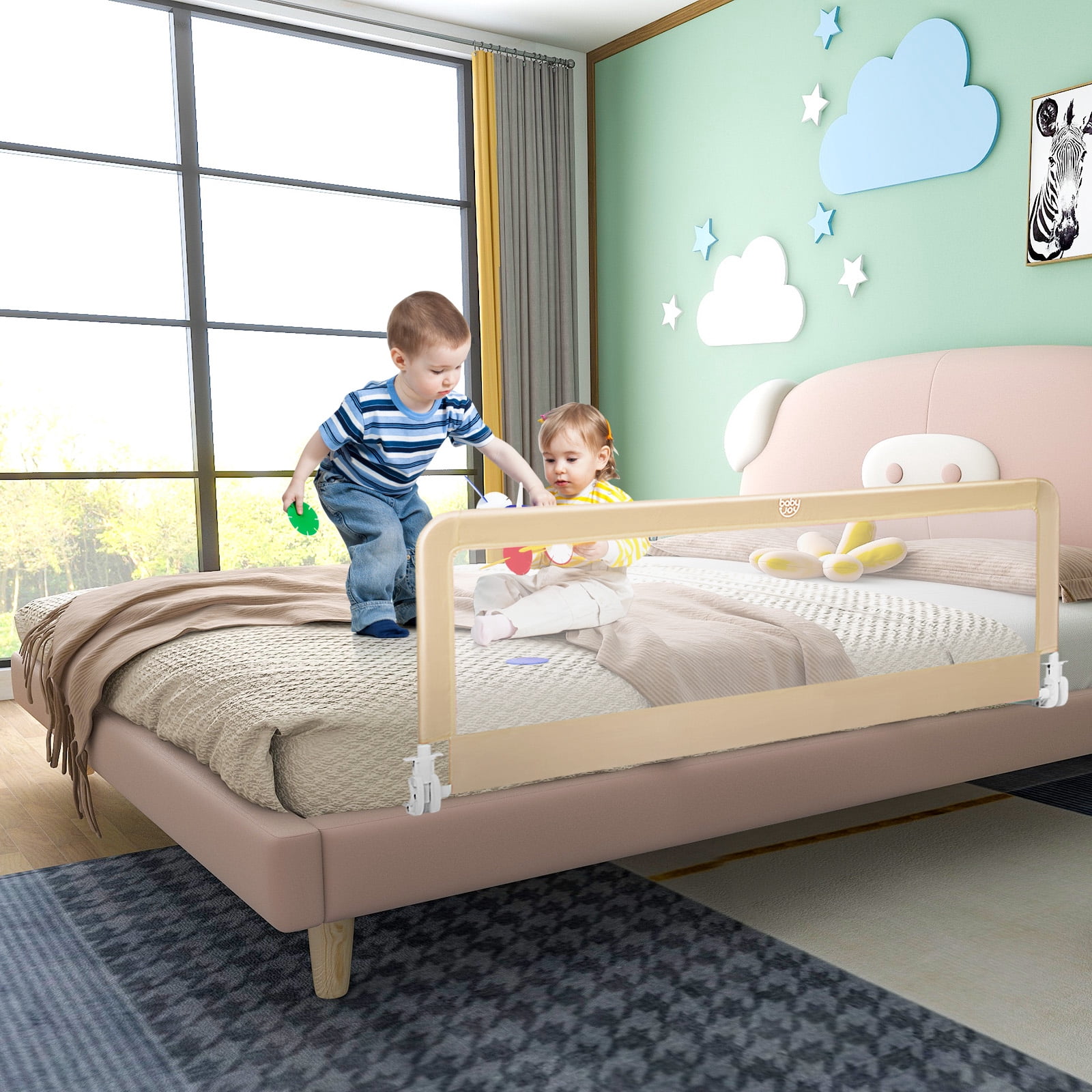 Infans 59" Breathable Baby Children Toddlers Bed Rail Guard Safety Swing Down Beige