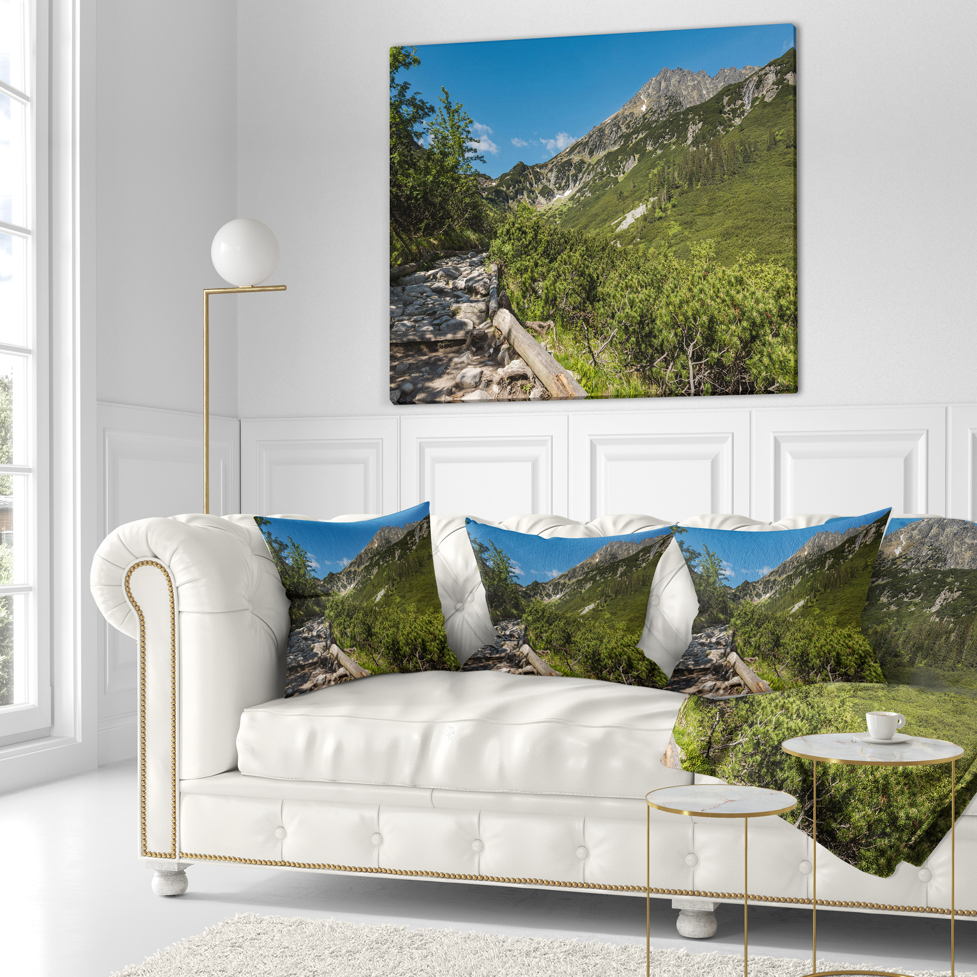 Designart Tourist Trail in High Mountains - Landscape Printed Throw Pillow - 18x18