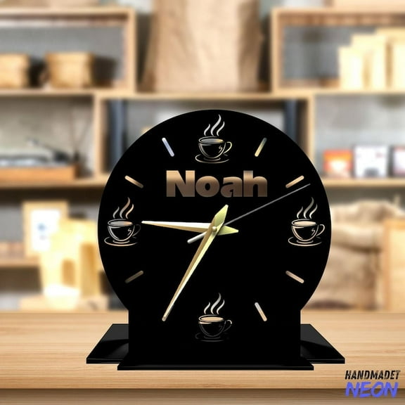 Handmadetneonsign Coffee Tabletop Metal Clock, Coffee Cup Desktop Clock, Clock Bookshelf Decor 93276