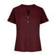 thumbnail image 5 of Short Sleeve V Neck T Shirts Womens Summer Business Casual Dressy Tops Button Loose Basic Tee Beach Lightweight Soft Shirts for Women, 5 of 7