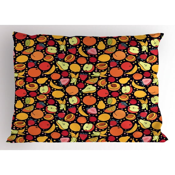 Ambesonne Vegetarian Pillow Sham, Colorful Fruits and Dots, 36" X 20", Multicolor