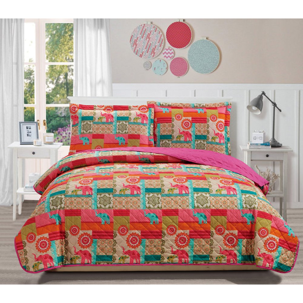 Indie Printed 3Piece Reversible Quilt Set King
