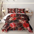 thumbnail image 2 of Erosebridal Marble Hexagon Gold Leaf Quilt Full,Red Geometric Print Full Bedspread Sets For Adults,3-Piece, 2 of 7