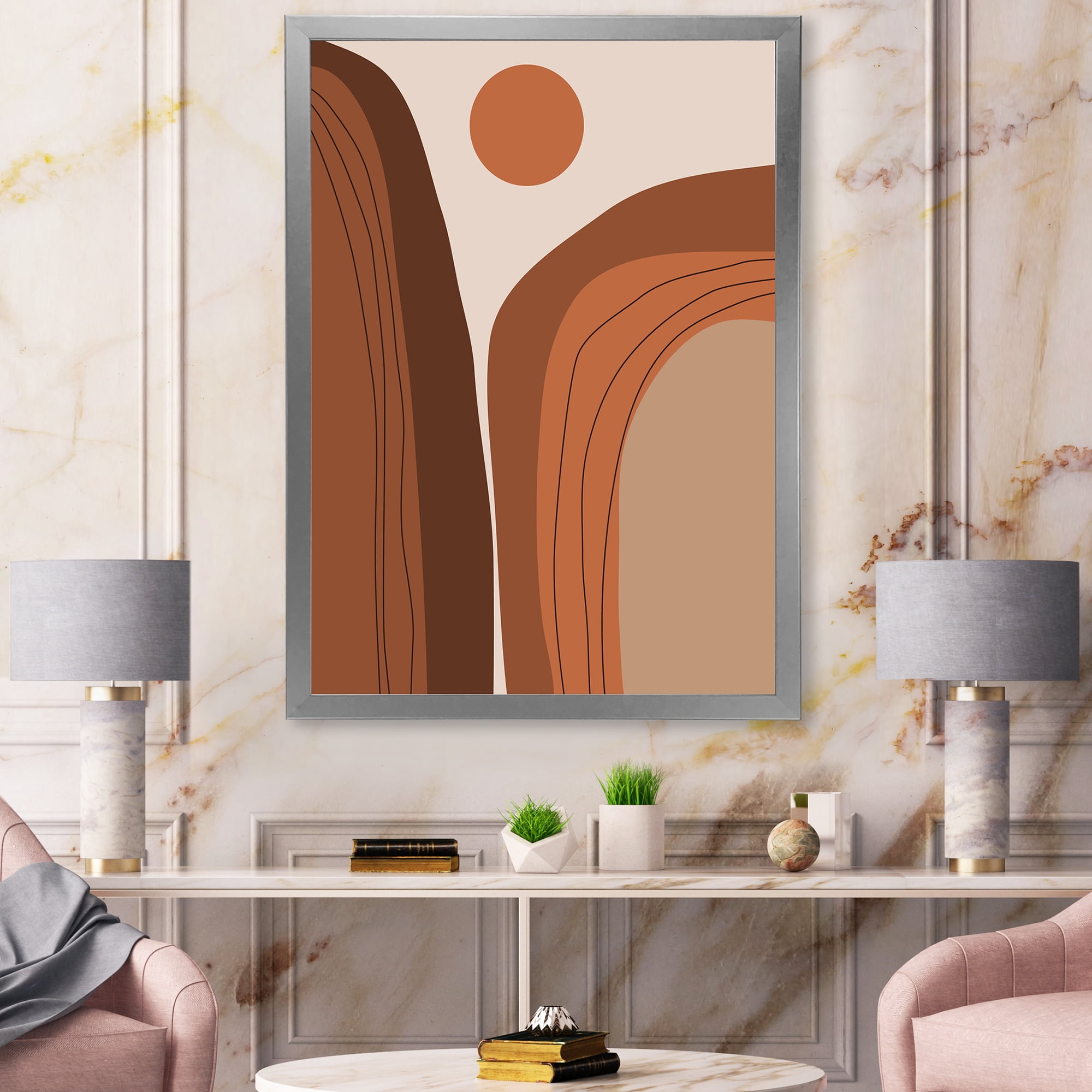Designart 'Abstract Terracotta Mountain Landscape Sunset ' Modern Framed Art Print
