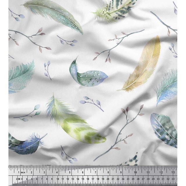 Soimoi Rayon Fabric Branches & Artistic Feather Printed Fabric 1 Yard 42 Inch Wide