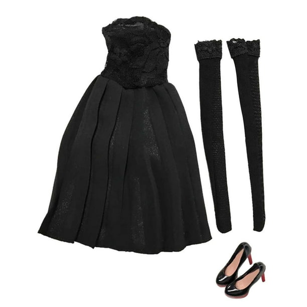 Vestido formal sin tirantes y tacones altos para mujer (escala 1/6).
