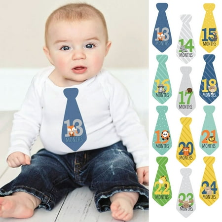 Gift Ideas Zoo Animals - Tie Baby Boy Second Year Monthly Sticker Set - Baby Shower Gift Ideas - 13 - 24 Months Necktie Stickers ()