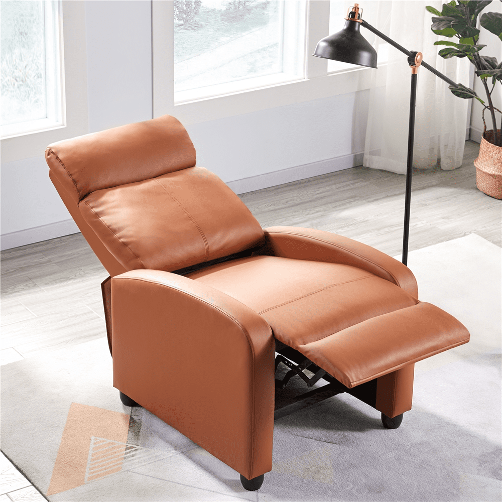 Renwick Faux Leather Push Back Theater Recliner, Set of 2, Tan