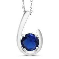 Gem Stone King 10K White Gold Blue Created Sapphire Pendant Necklace for Women (1.00 Cttw, Gemstone September Birthstone, Round 6MM, With 18 inch Chain)