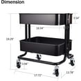 thumbnail image 3 of 2-Tier Metal Utility Rolling Cart Storage Side End Table with Cover Board for Office Home Kitchen Organization, Black, 3 of 14