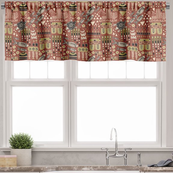 Ambesonne Tribal Valance Pack of 2, Prehistoric Animal Drawings, 54"X12", Cinnamon Khaki