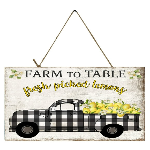 Twisted R Design Vintage Truck Sign 5" x 10" Size (Black Buffalo Check Lemon Truck)