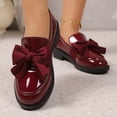 thumbnail image 2 of Gpaecead Women's Oversized Bow Chunky Sole Loafers Slip On Patent Leather Comfort Shoes With Non Slip Sole For Work And Casual Burgundy, 2 of 7