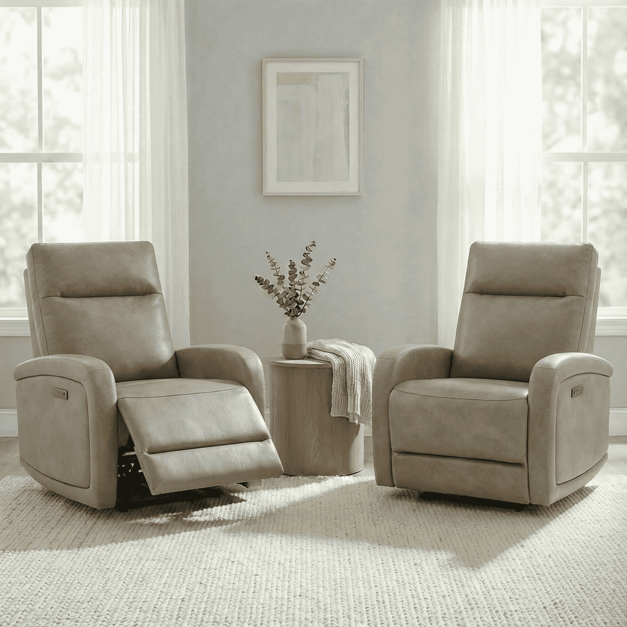 Spruce & Spring Zero Wall Hugger Power Recliner for Compact Spaces, Gray-Faux Leather