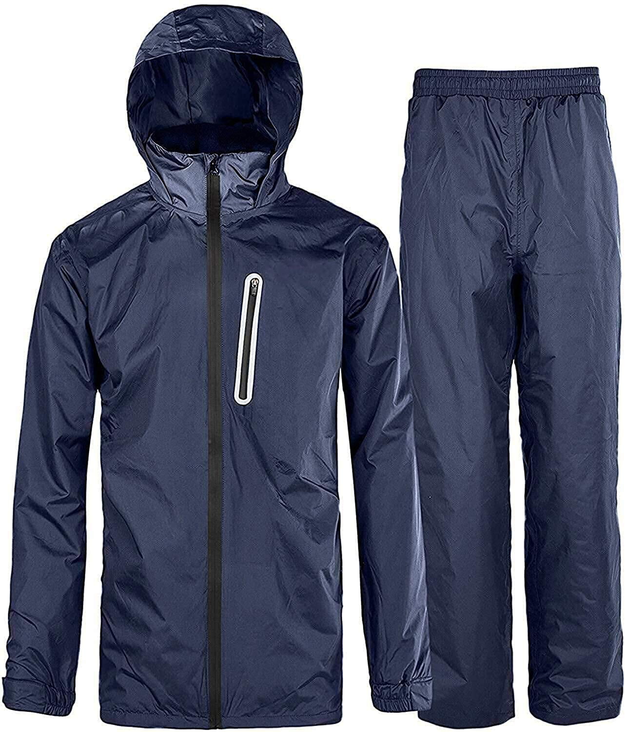SWISSWELL Men's Rain Suit Waterproof Hooded Raincoat Jacket for Men Snow  Suit Windbreaker Rainwear (Jacket & Trouser Suit) Navy 2XL