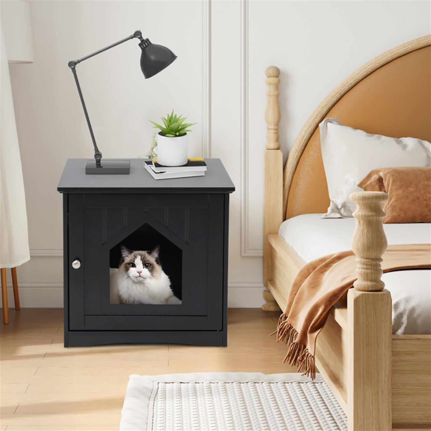 Kadyn Cat Litter Box Enclosure Furniture, Hidden Litter Box for Cats, Cat House Furniture for Side Table or Nightstand, Black