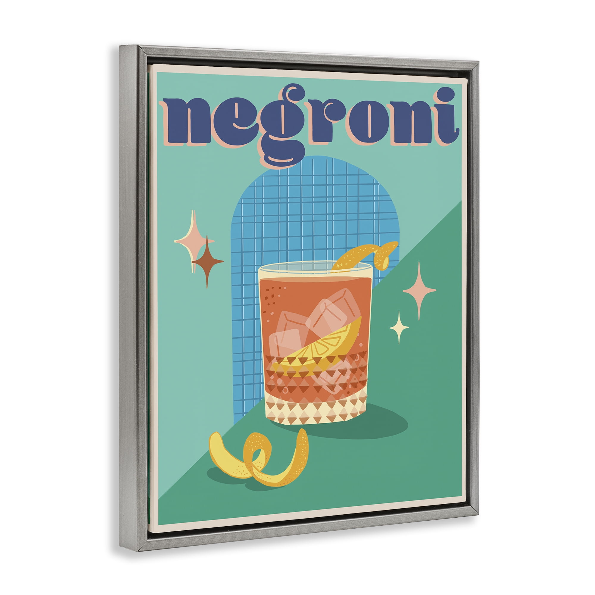 Stupell Industries Classic Retro Negroni Food & Beverage Painting Gray Floater Framed Canvas Art Print Wall Art, 25 x 31
