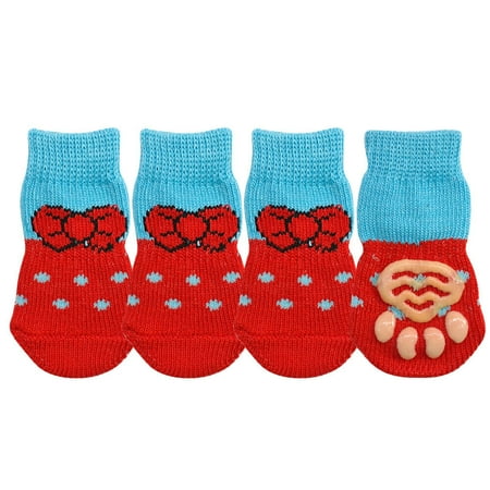 Didog 4x Anti Slip Puppy Dog Socks Boots Knitted Warm Indoor Cotton Shoes for Pets XXS