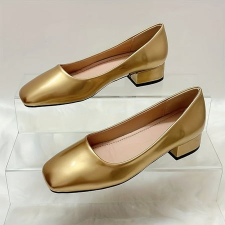 

Women s Metallic Chunky Heels Elegant Square Toe Dress Women s Slip On Heels