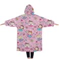 thumbnail image 2 of Oversized Wearable Blanket Hoodie,Pink Fairy Princess Pattern Sherpa Blanket Hoodie with Super Pockets,Super Warm Fuzzy Pullover for Women & Men, 2 of 6