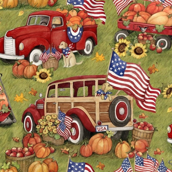 Springs Creative Susan Winget Harvest Patriotic Cute Dog Multicolor 100% Cotton Fabric by The Yard
