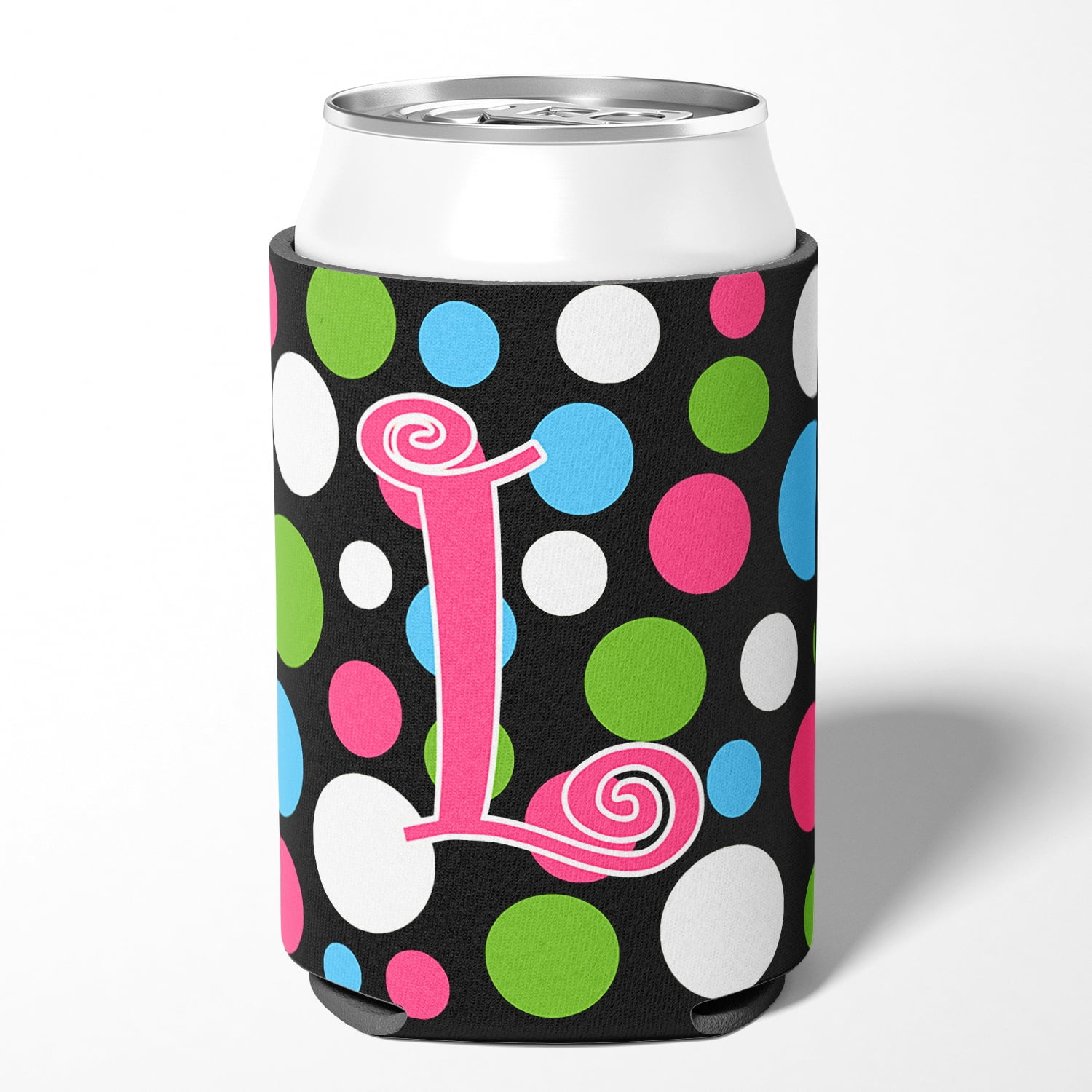 Letter L Initial Monogram - Polkadots and Pink Can or Bottle Beverage Insulator Hugger