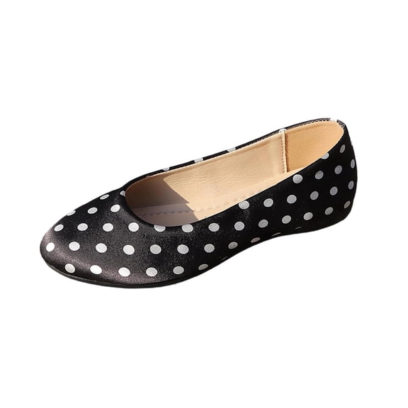 KIJBLAE Women's Polka Dot Print Low Cut Flats, Retro Slip On Lazy Trendy Daily Casual Flat Shoes Black 38