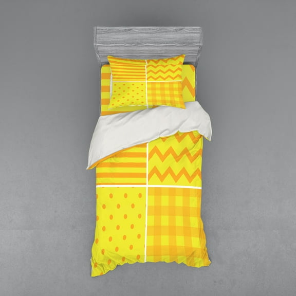 Ambesonne Yellow Bedding Set 3 Pcs, Retro Patterns Zigzag, Twin, Yellow Orange