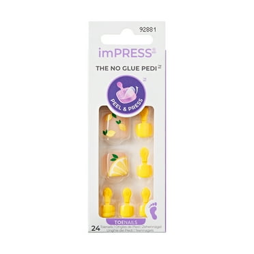 KISS imPRESS No Glue Needed Press On Nails, Design, Be My One, Yellow, Short Squoval, 24 Count