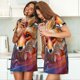 thumbnail image 4 of Balery Color Splash Fox Portrait Camisón de manga corta con cuello redondo para mujer, cómodo y elegante., 4 of 6