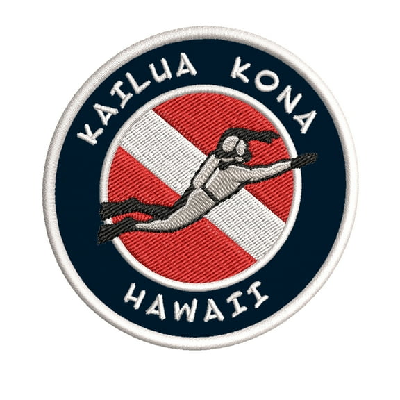 Kailua Kona, Hawaii Scuba Diver Flag 3.5 Inch Iron Or Sew On Embroidered Fabric Badge Patch Ocean Beach, Salt Life Iconic Series