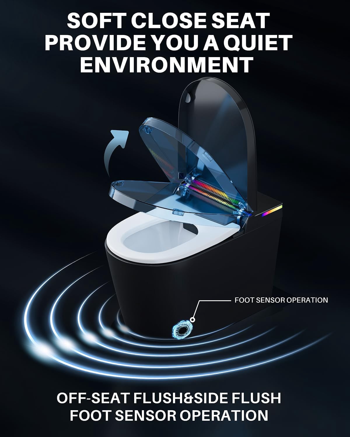 WinZo Smart Toilet,Modern Smart Toilet with Bidet Built In with Foot Sensor,Tankless Toilets Auto Open/Close Lid with Dryer,ADA Comfort Height Heat Seat,Instant Warm Water,Power Outage and Flush Blac