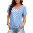 thumbnail image 7 of DeHolifer Women's Tops Crewneck Casual Printed Fake Two Piece Short Sleeve Summer Trendy Tee Tops Light Blue M, 7 of 7