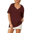 thumbnail image 1 of Sudadera con capucha de manga corta de punto liso para mujer: cuello en V, diseño con cordón y tejido transpirable para el verano, 1 of 6