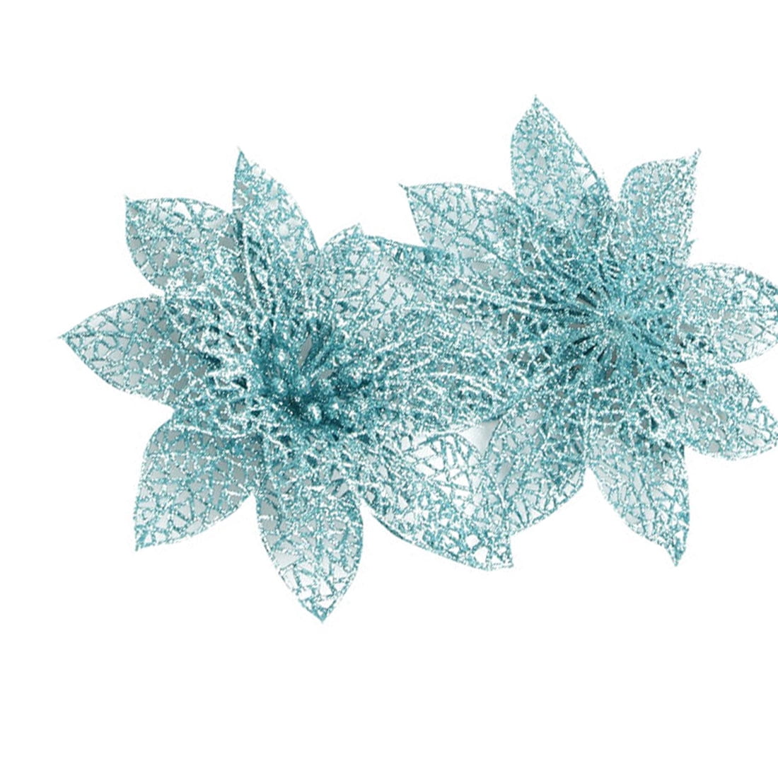 10-Pack Christmas Tree Decorative Ornaments Artificial Glitter Powder Flowers Pale Blue