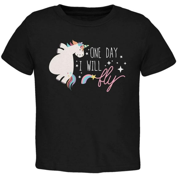 Halloween Chubby Unicorn One Day I Will Fly Toddler T Shirt Black 2T