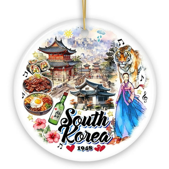 Artistic South Korea Landmarks and Heritage Christmas Ornament, Cultural Korean Gift and Keepsake