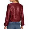 thumbnail image 4 of Women's Sequin Long Sleeve Sparkly Glitter Jacket Fashion Party Outerwear Wine Red XXL, 4 of 5