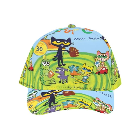 Pete the Cat-theme Baseball Cap For Men, Women & Kids, Classic Flat Brim Hat Hip Hop Trucker Hat Adjustable Snapback Hat
