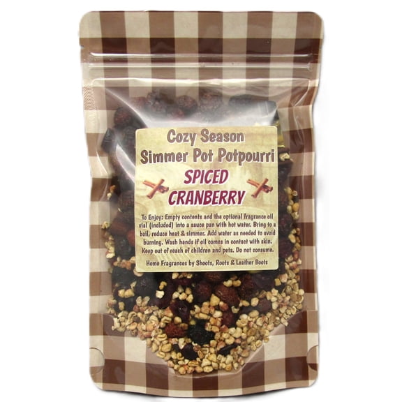 Shoots, Roots & Leather Boots Spiced Cranberry Simmer Potpourri 3.5 oz Bag with 2ml Oil Vial Cranberry Apple Cinnamon Home Aroma Handmade in Tennessee