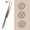 thumbnail image 3 of Stainless Steel Tweezers Curved Serrated Tip Watchmaking and Jewelry Gem Picking Tweezers Multipurpose Use - 6", 3 of 5