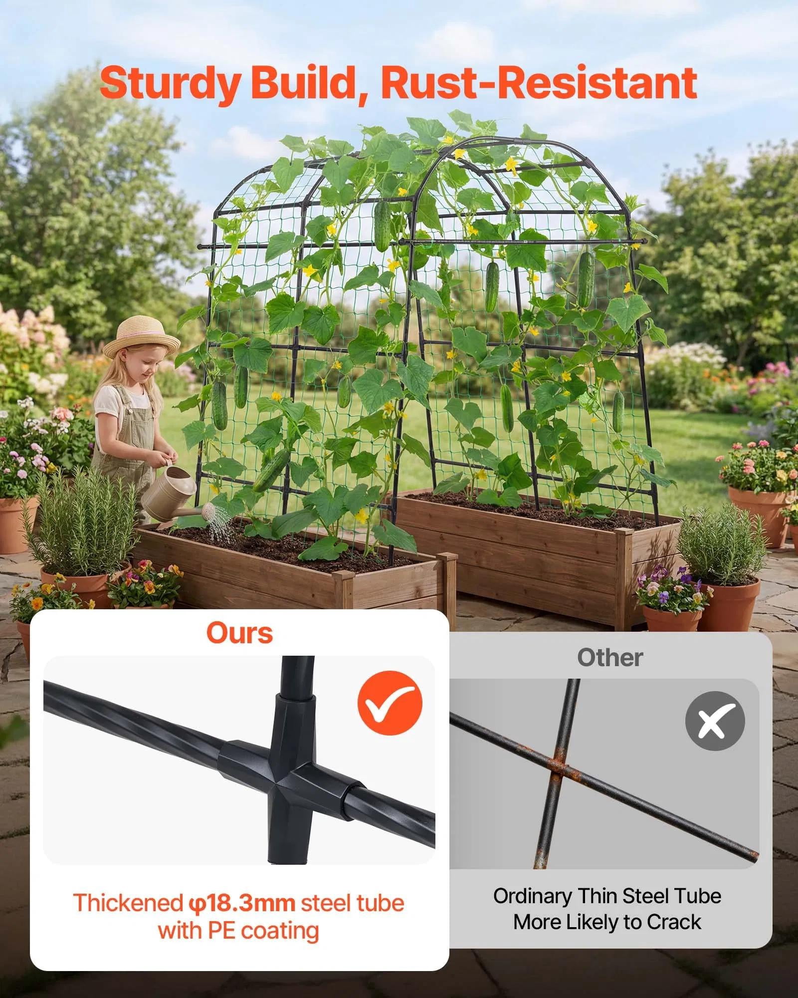 Cucumber Trellis, U-Shape Garden Trellises for Raised Bed, Metal Arch Plant Support for Vine, Climbing Plants Outdoor, Peas, Beans, Zucchini, Tomato, Squash, Flower