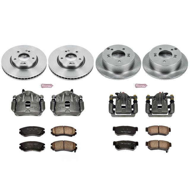 PowerStop Front and Rear Stock Replacement Brake Pad and Rotor Kit with Calipers Fits: HYUNDAI KIA Select Models KCOE4449B