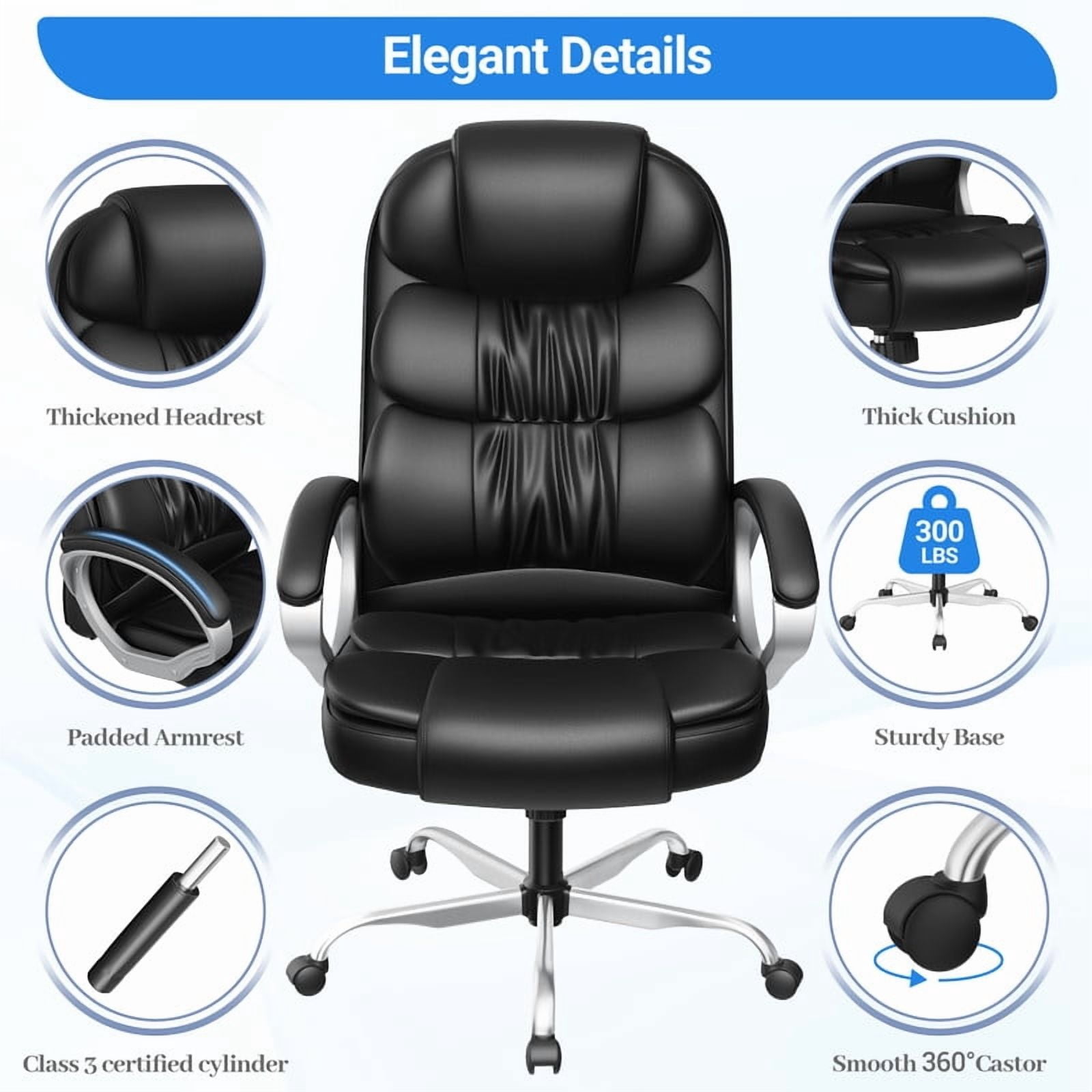 Homall High Back Office Chair, Executive Leather Desk Chair with Padded Armrests Swivel Task Chair with Lumbar Support, Black