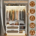 thumbnail image 3 of 3-Door Armoire Wardrobe Closet for Bedroom with Mirror & LED Lights, 70" Rattan Door Wardrobe with 2 Drawers and 4-Layer Shelves, Boho Large Armoire Clothes Organizer with 2 Hanging Rods, 3 of 10