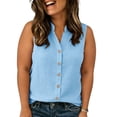 thumbnail image 5 of Women's Plus Size Linen V Neck Sleeveless Button Down Casual Blouse, 5 of 5