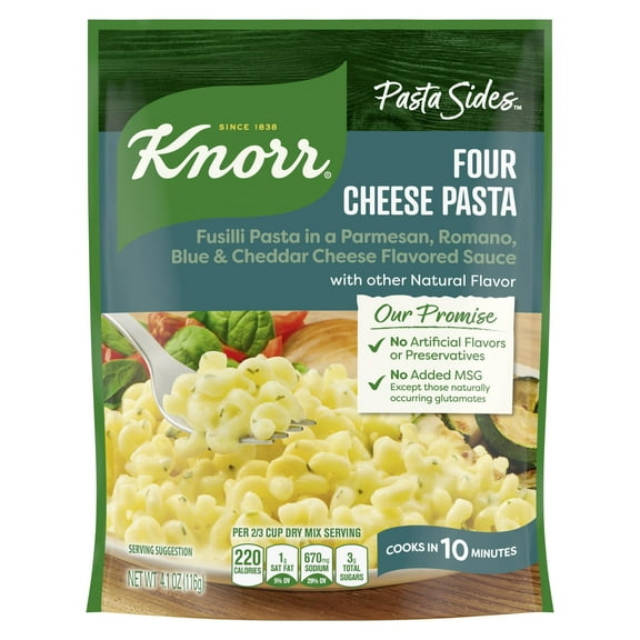Knorr Pasta Sides Four Cheese Fusilli Pasta Made with No Artificial Flavors, 4.1 Oz Pouch