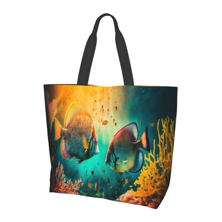 ZICANCN Canvas Tote Bag Aesthetic - Fish Ocean Coral Grocery Bags Reusable  Shopping Bags with Handles Durable Foldable Washable for Women Men