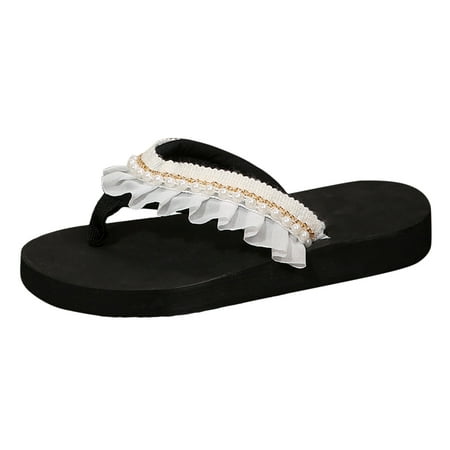 

Xboschi Comfortable Sandals For Womens Sandals Ladies Casual Pearl Bohemian Wind Outside Wear Beach Thick Bottom Flat Bottom Large Size Slope With Sandals Slippers